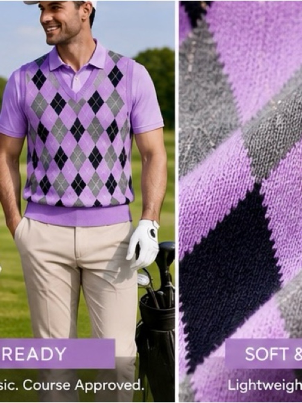 Brooks Brothers 100% Merino Wool Argyle Sweater Vest Men’s XL Purple Gray